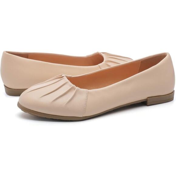 Women's Flats Dress Shoes Pointed Toe Comfortable Ballet Flat Dressy Shoes Beige - Picture 2 of 4